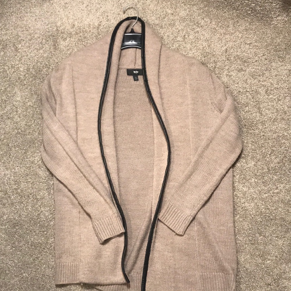 Tan cardigan faux leather trim